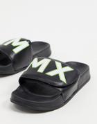 Asos Design Velcro Slides With Text-black