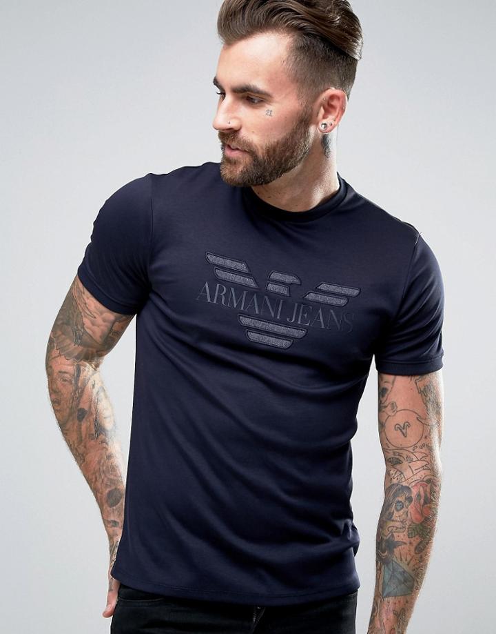 Armani Jeans Denim Logo Applique T-shirt Regular Fit In Navy - Navy