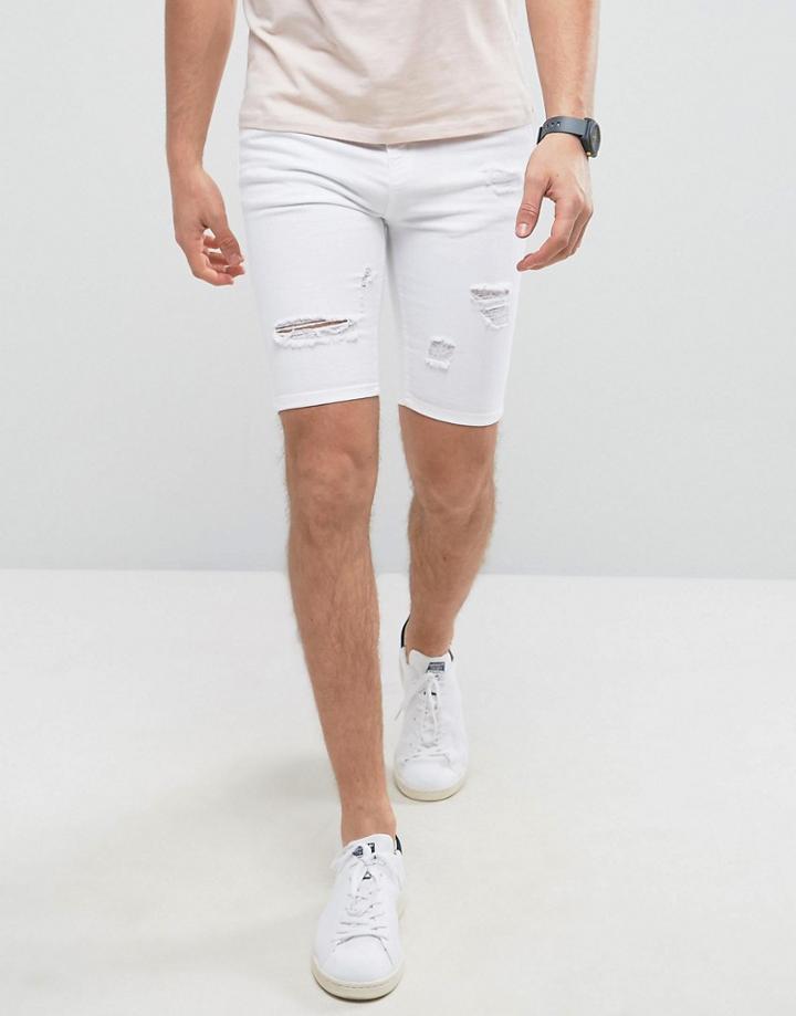 Good For Nothing Super Skinny Denim Shorts In White With Distressing - White