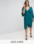 Asos Curve Kimono Sliced Midi Dress - Green