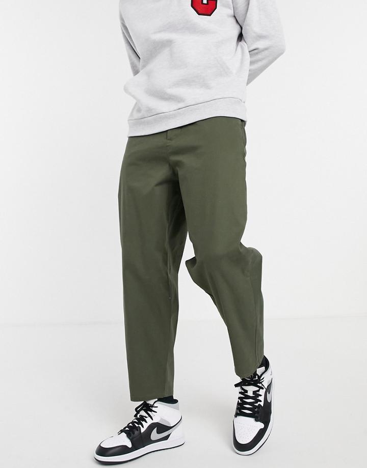 Asos Design Oversized Tapered Chinos In Khaki-green