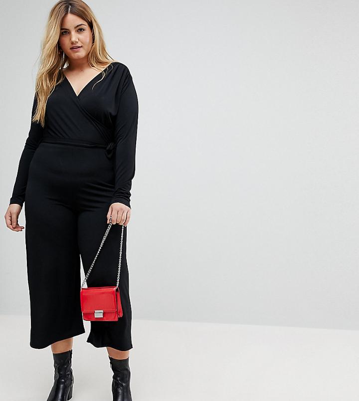 Pink Clove Wrap Jumpsuit With Wide Leg - Black