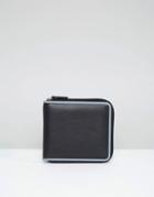 Asos Oversized Leather Zip Around Wallet With Contrast Stitching - Black