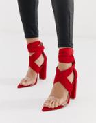 Public Desire Jordy Red Tie Up Block Heeled Sandals - Red