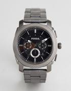 Fossil Chronograph Stainless Steel Watch With Black Dial - Black