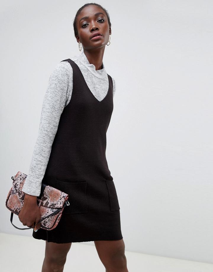 Pieces Pinnafore Dress With Pockets - Black