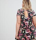 Brave Soul Plus Swing Dress With Keyhole Back In Dark Floral Print - Black