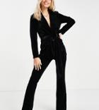 Asos Design Petite Velvet Suit Kickflare Pants In Black