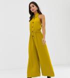 Asos Design Petite Button Front Collar Culotte Jumpsuit-green