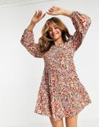 Miss Selfridge Tiered Smock Dress In Heritage Print-brown