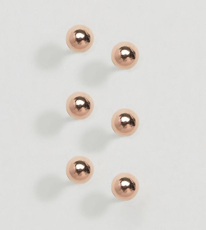 Asos Sterling Silver Rose Gold Plated Pack Of 3 Ball Stud Earrings - Copper