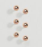 Asos Sterling Silver Rose Gold Plated Pack Of 3 Ball Stud Earrings - Copper