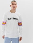 Asos Design Relaxed Long Sleeve T-shirt With City Chest Print And Sleeve Panels - White