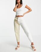 Bershka Split Wash Slouchy Jean In Camel And White-multi