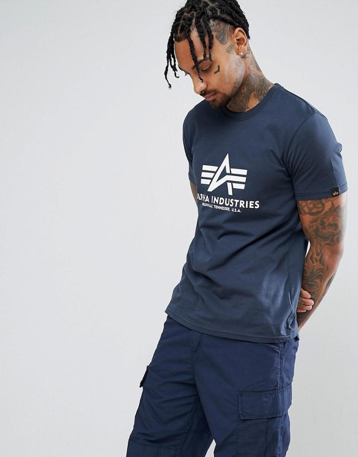 Alpha Industries Logo T-shirt In Navy - Navy