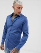 Asos Design Slim Fit Shirt In Blue With Square Collar