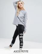 Asos Petite Badge Print Side Stripe Leggings - Black