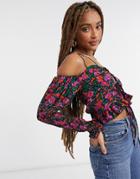 Outrageous Fortune Blouse With Lace Up Detail In Floral Multi