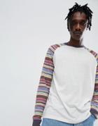 Asos Design Relaxed Long Sleeve T-shirt With Stripe Raglan - White