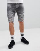 Religion Slim Fit Denim Shorts In Gray With Rips - Gray