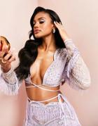 Asos Luxe Cut Out Embellished Top In Lilac - Part Of A Set-purple