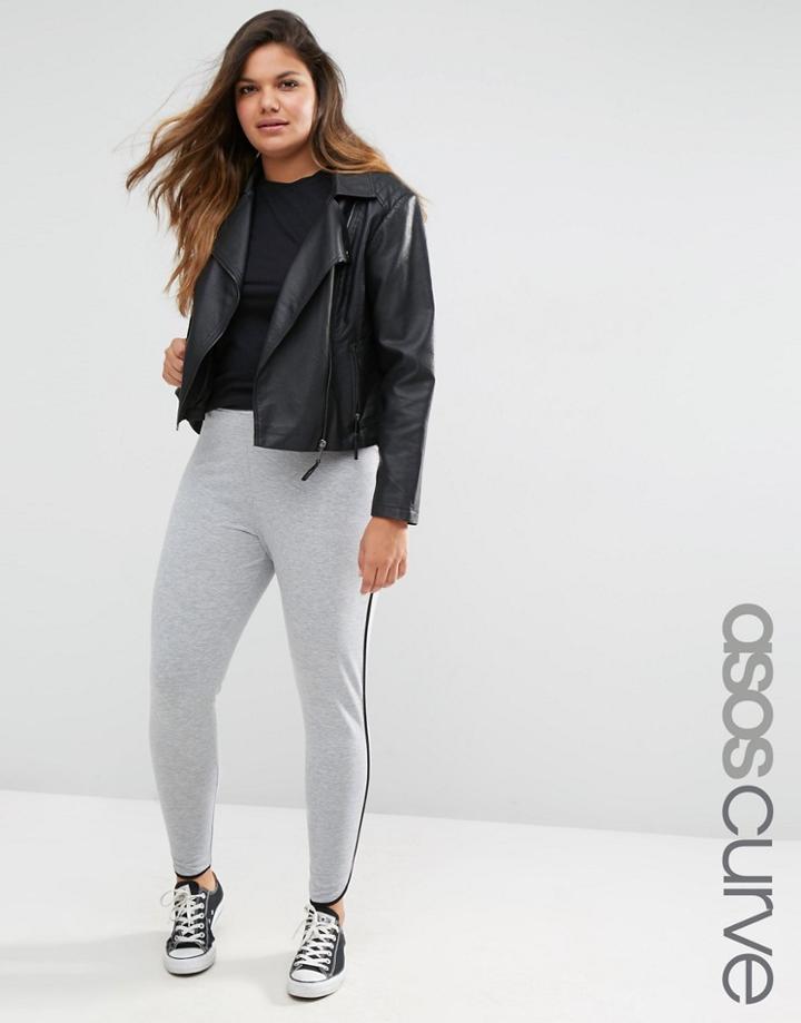 Asos Curve Leggings With Contrast Binding - Gray