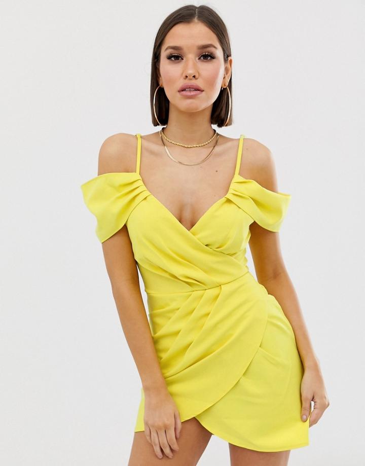 Club L London Cold Shoulder Wrap Mini Dress - Green