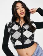 Hollister Argyle Print Zip Through Cardigan In Gray