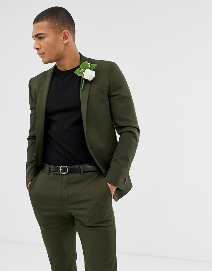 River Island Suit Jacket In Khaki-green