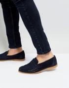 Silver Street Woven Loafers In Navy Suede - Blue