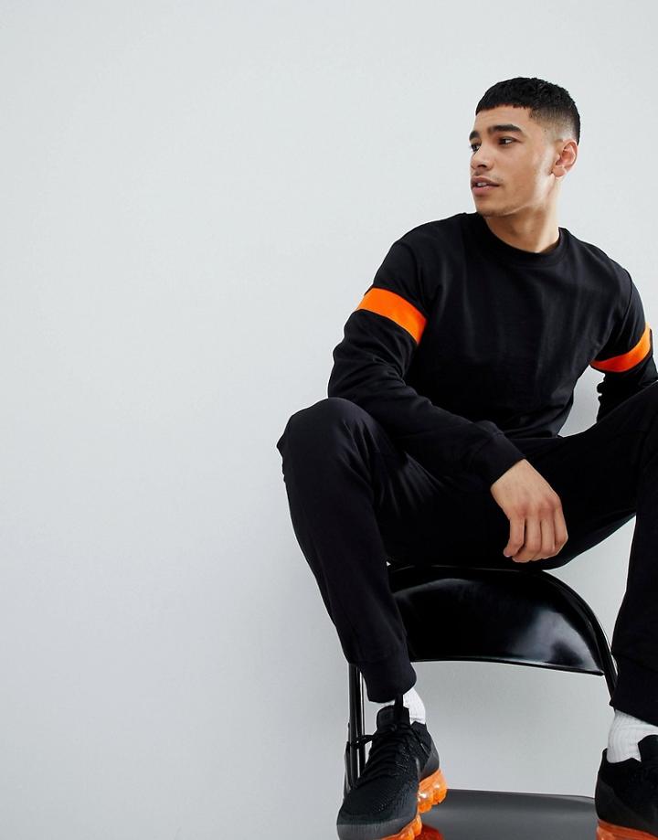 Boohooman Sweat With Stripe Detail In Black - Black