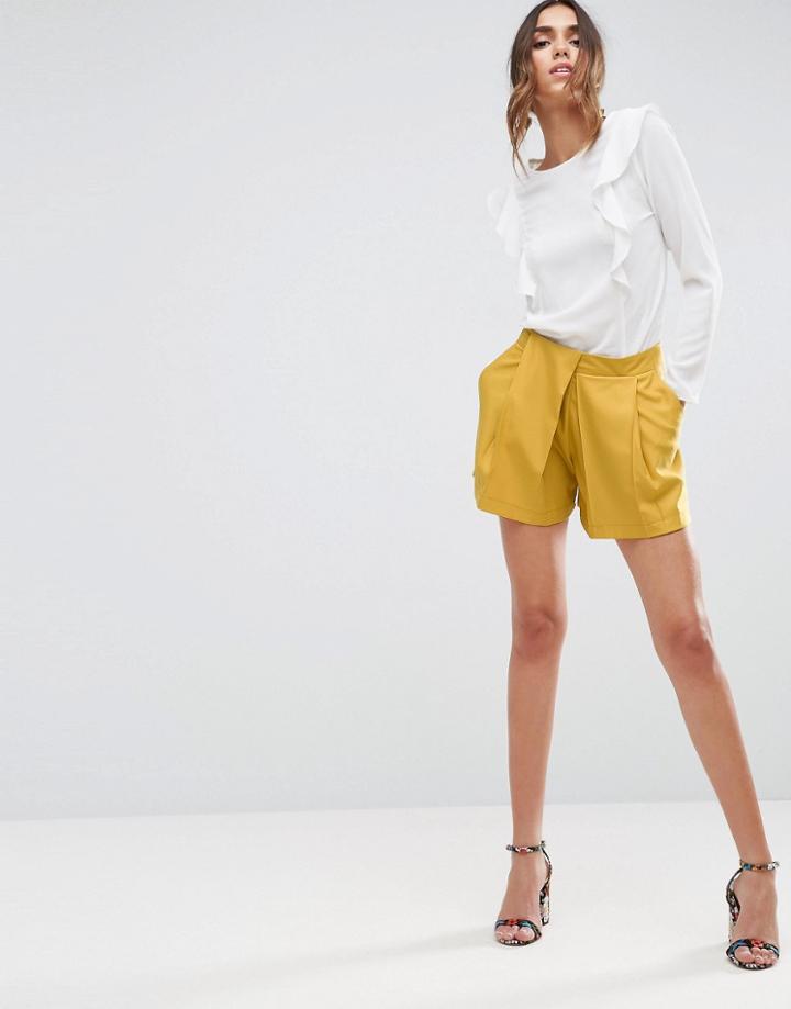 Asos Pleat Detail Soft Short In Mini Jacquard Spot - Yellow
