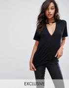 Missguided V-neck Ring Detail T-shirt - Black