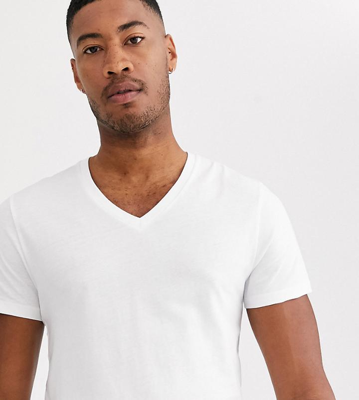 Asos Design Tall T-shirt With V Neck In White