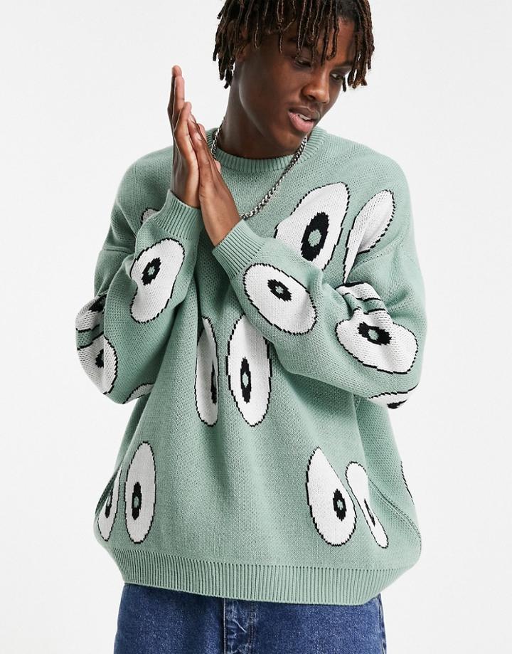 Asos Design Knitted Sweater With Eye Design In Green