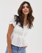 Vila Button Through Crochet Blouse-white