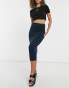 Asos Design Set Rib Midi Skirt In Navy