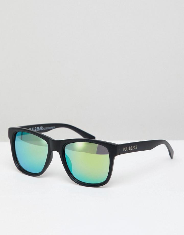 Pull & Bear Square Sunglasses In Black With Yellow Lenses - Black