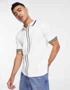 River Island Short Sleeve Zip Up Polo Shirt In White