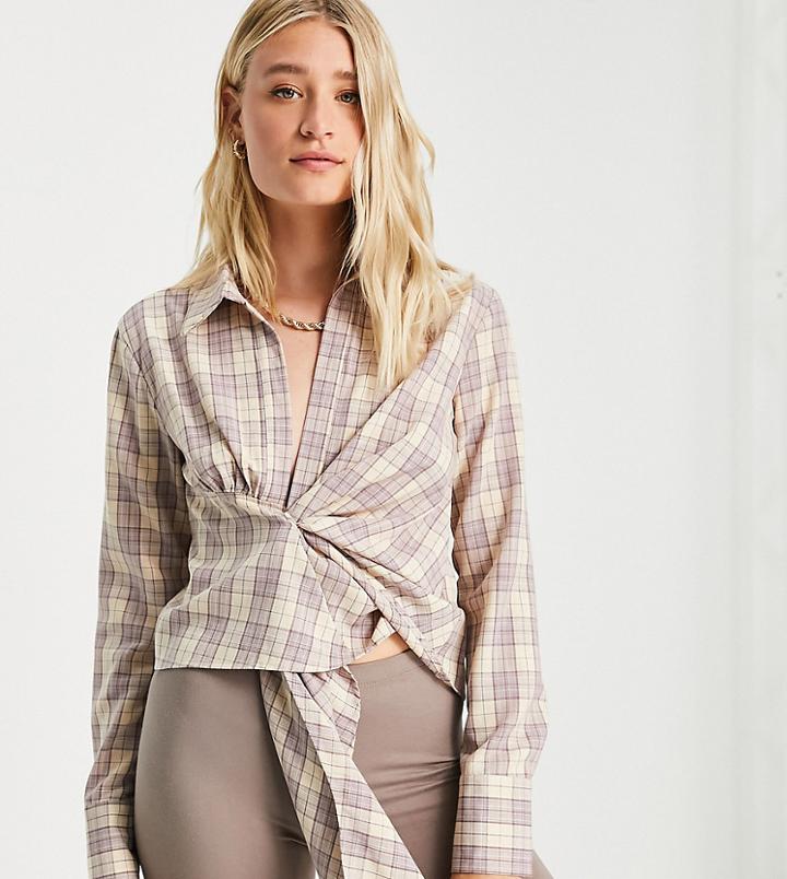 Missguided Tall Draped Shirt In Purple Check
