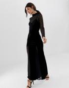 Tfnc High Neck Sleeve Sheeve Maxi Dress With Lace Detail - Black
