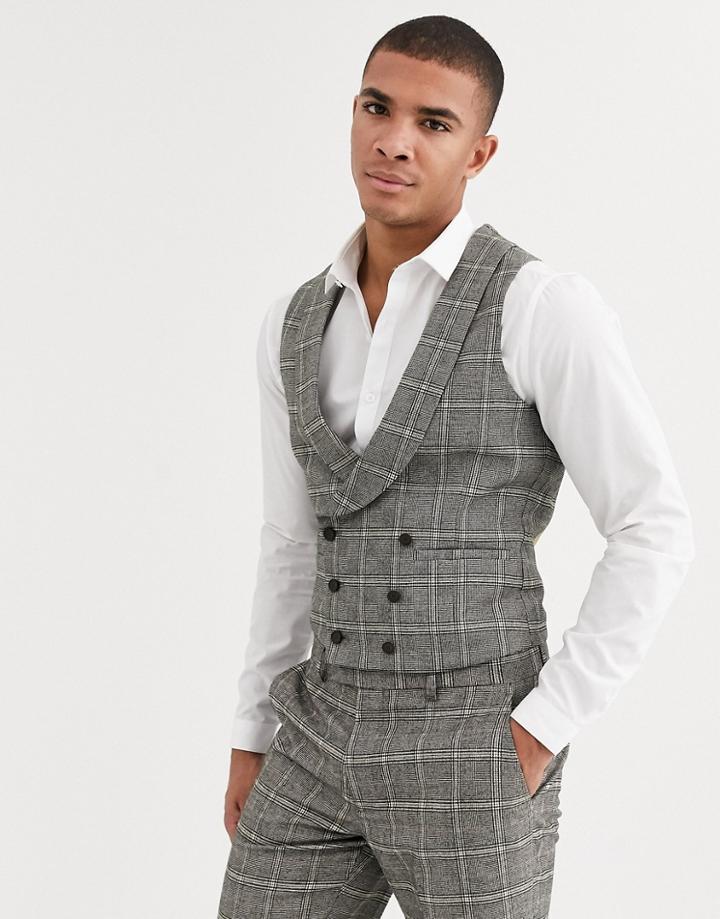 Harry Brown Slim Fit Brown Overcheck Suit Vest-gray