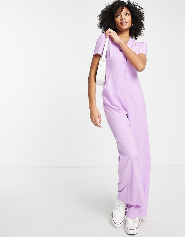 The Frolic Button-through Tailored Jumpsuit In Lilac-purple
