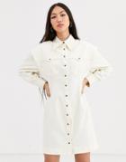 Asos White Twill Utility Shirt Dress-cream