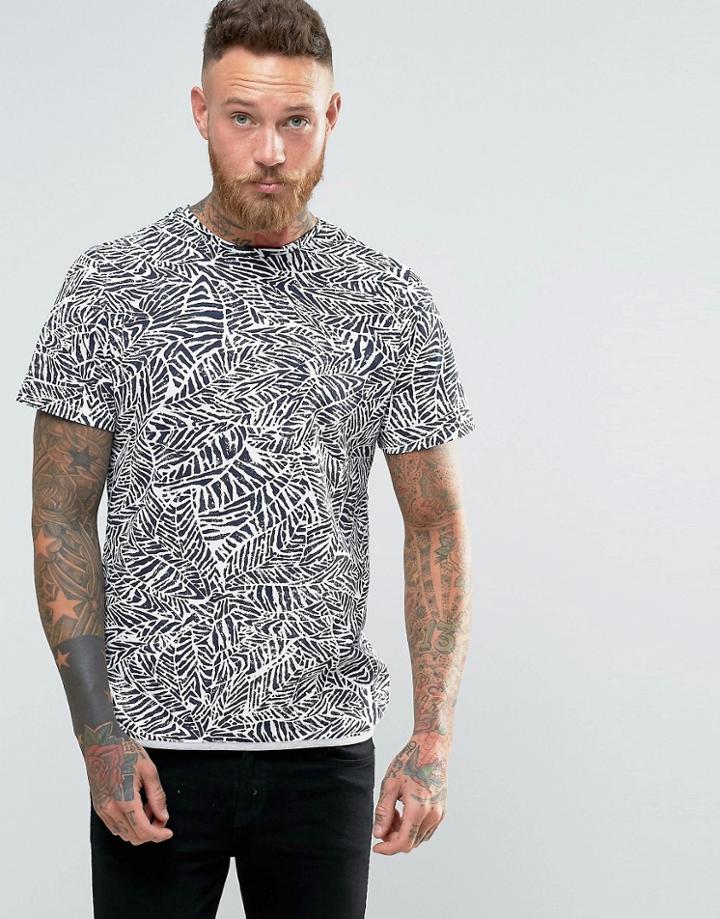 Native Youth Leaf Print T-shirt - Navy