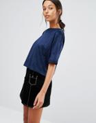 Love & Other Things Faux Suede Crop T-shirt - Blue