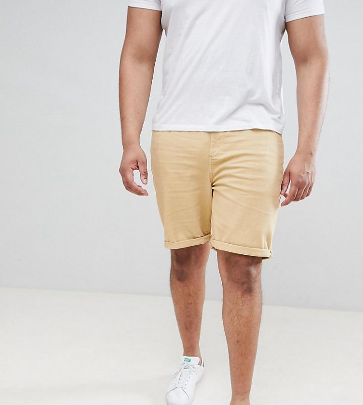 Asos Design Plus Denim Shorts In Slim Stone - Stone