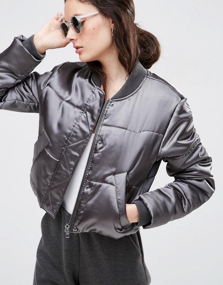 Asos Satin Padded Jacket - Gray