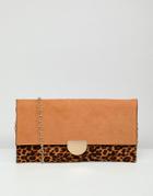 New Look Leopard Clutch Bag - Brown