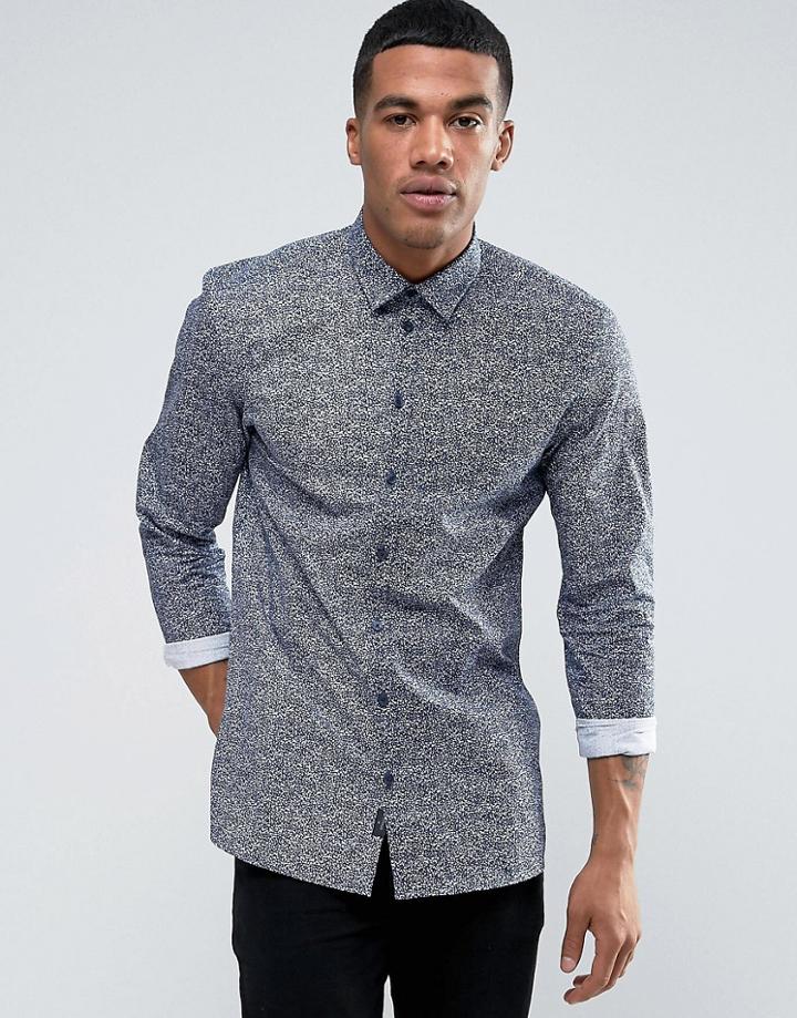 Minimum Lonnie Slim Shirt Mini Floral Print - Blue